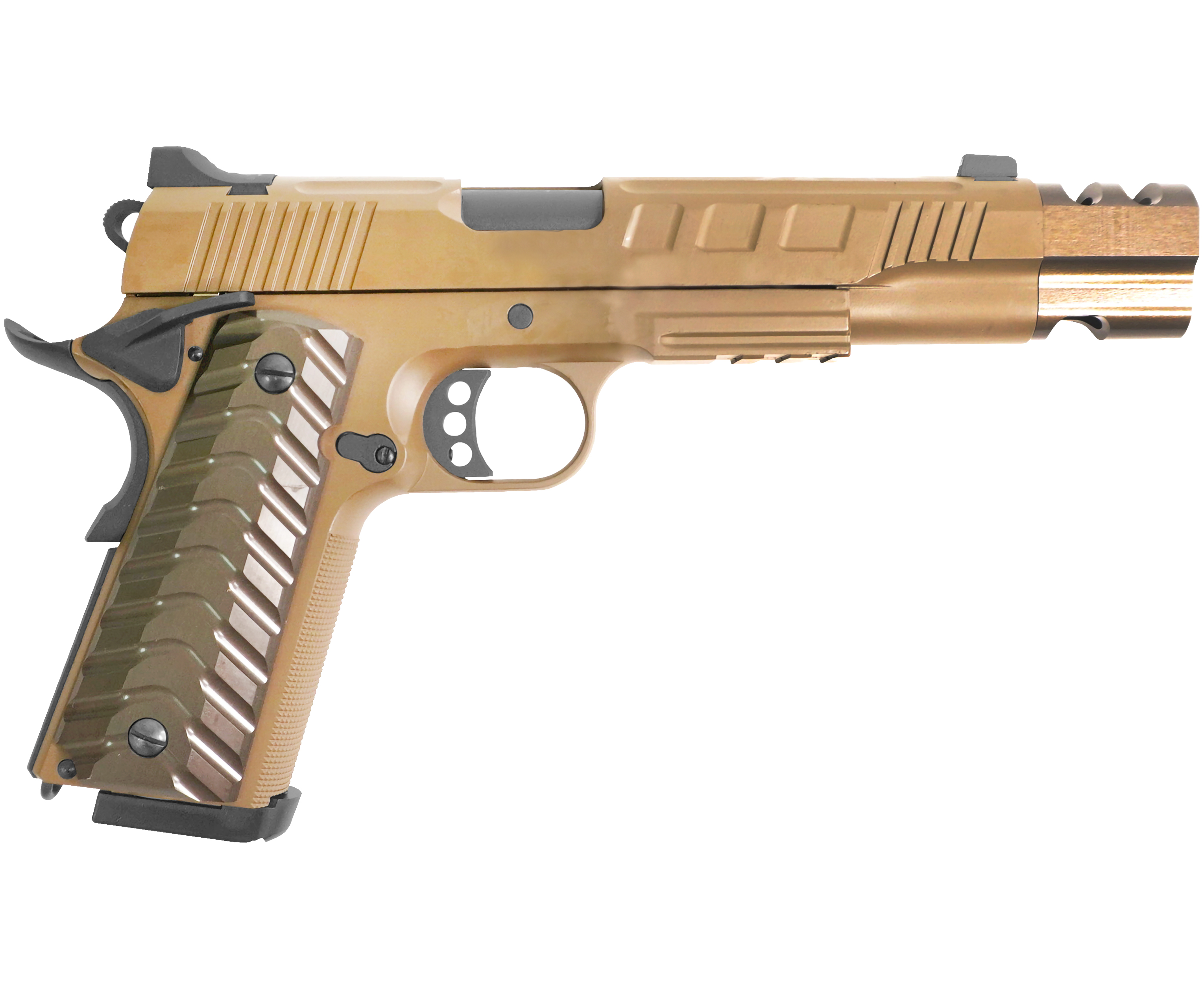 фото Страйкбольный пистолет kjw colt m1911 fde 6 мм, gbb, удлиненный, kp-16.gas