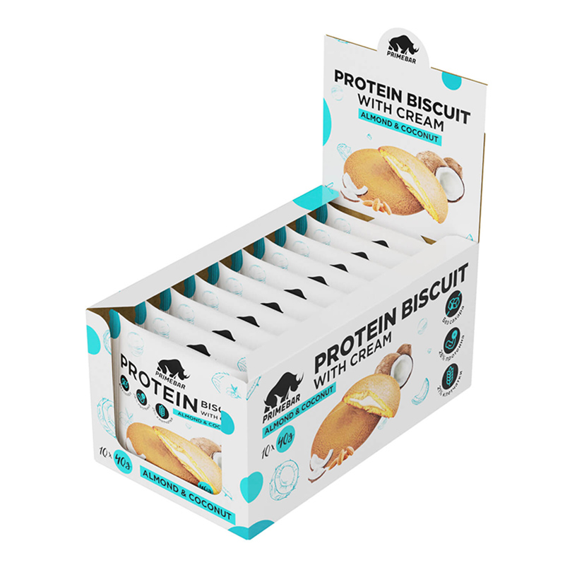 фото Протеиновое печенье primebar protein biscuit 10 шт*40 гр, вкус: кокос-миндаль