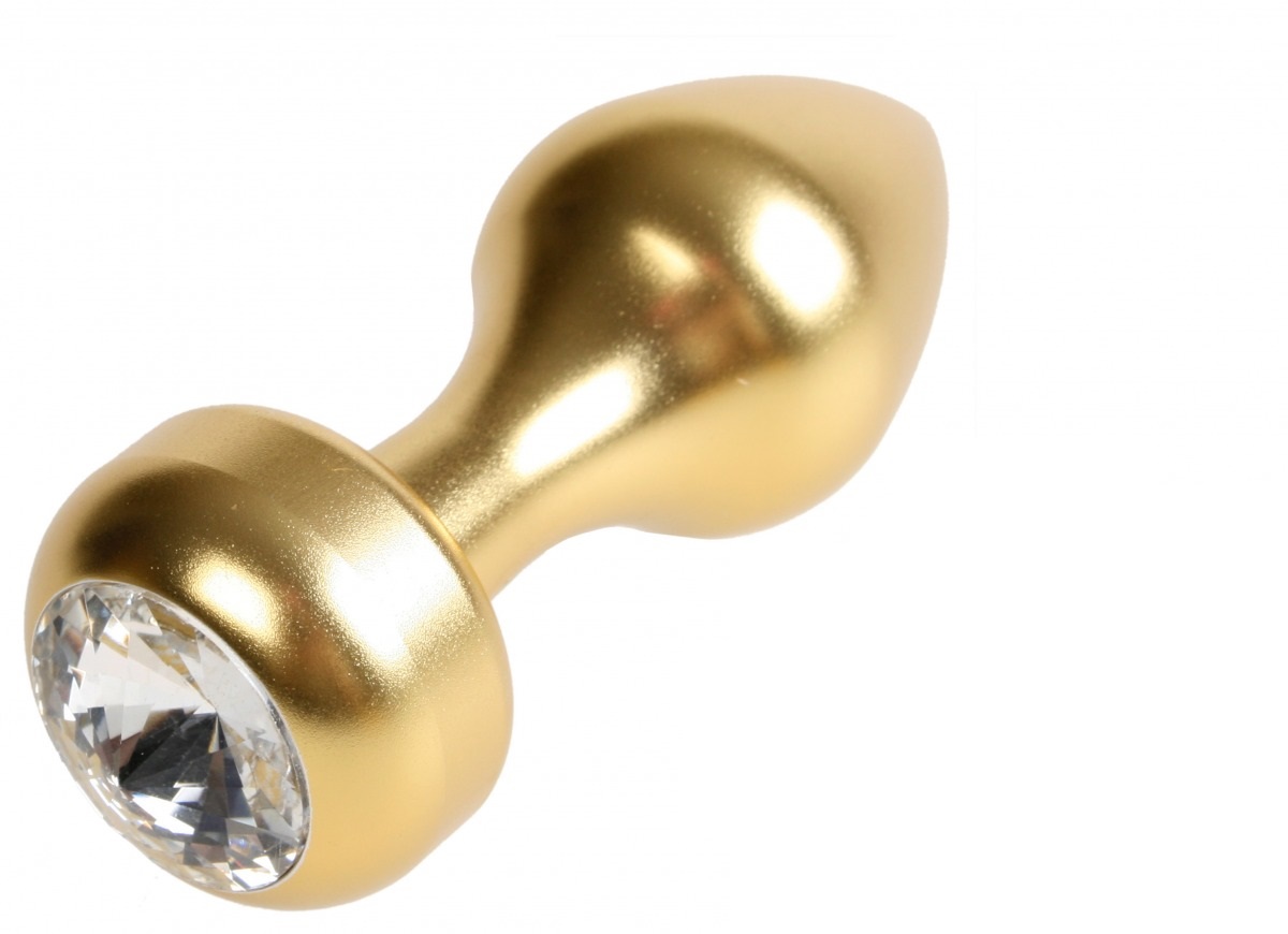 Анальная пробка Pipedream Mini Luv Plug с кристаллом, золотая, 6 см