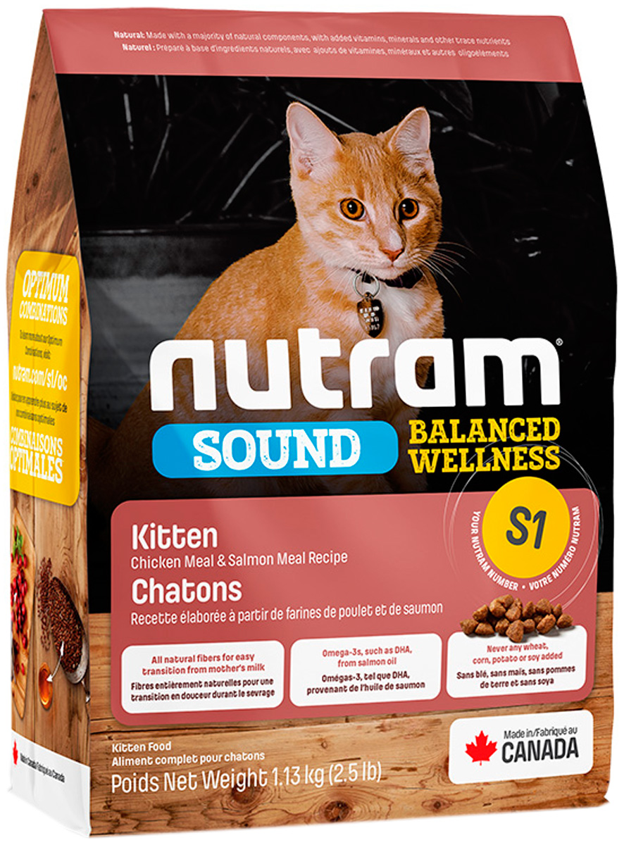 фото Сухой корм для котят nutram sound balanced wellness s1 kitten, курица, лосось, 1шт, 1.13кг