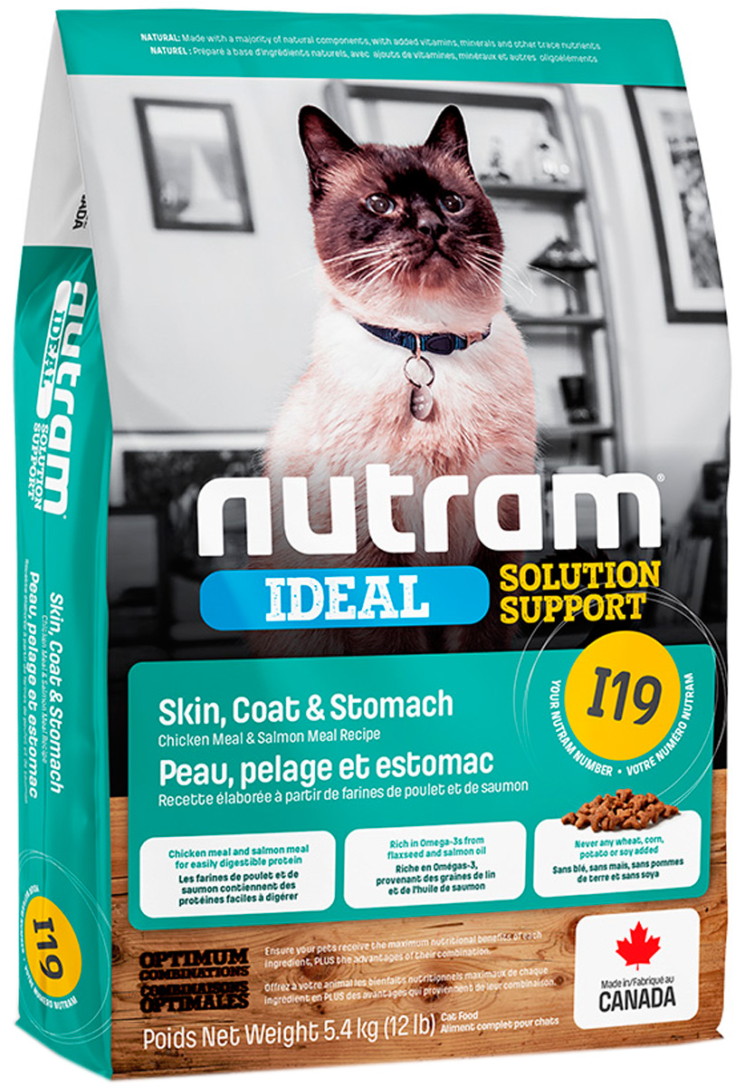 фото Сухой корм для кошек nutram ideal solution support i19 cat skin, курица, лосось, 1.13кг