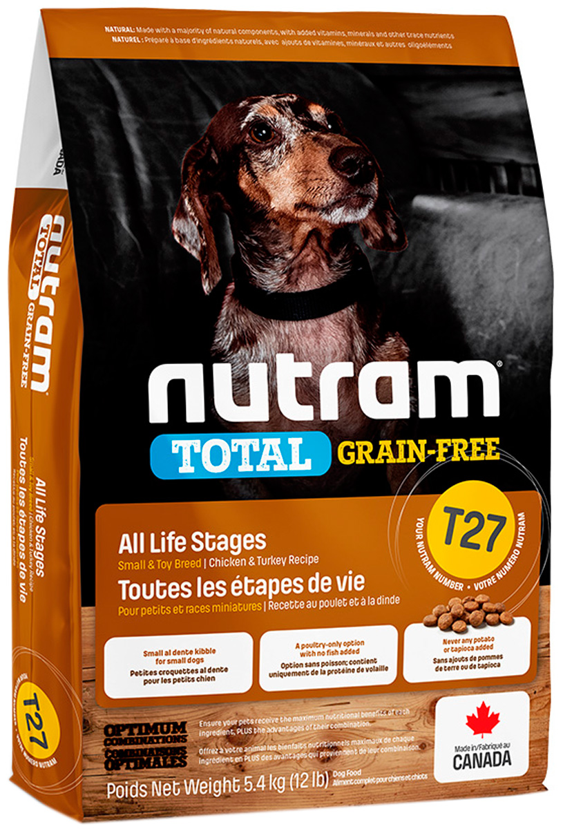 фото Сухой корм для собак nutram grain free total t27, индейка, курица, 2кг