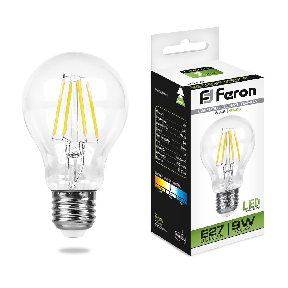 Светодиодная лампа FERON 9W 230V E27 4000K, LB-63 25632