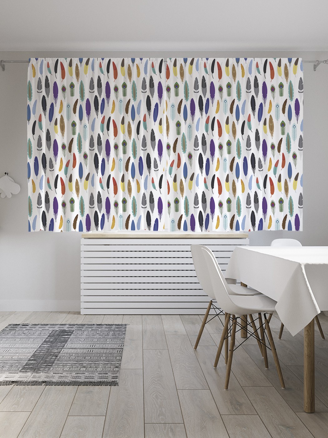 фото Шторы joyarty с фотопечатью "разноцветные перья" из сатена, 290х180 см