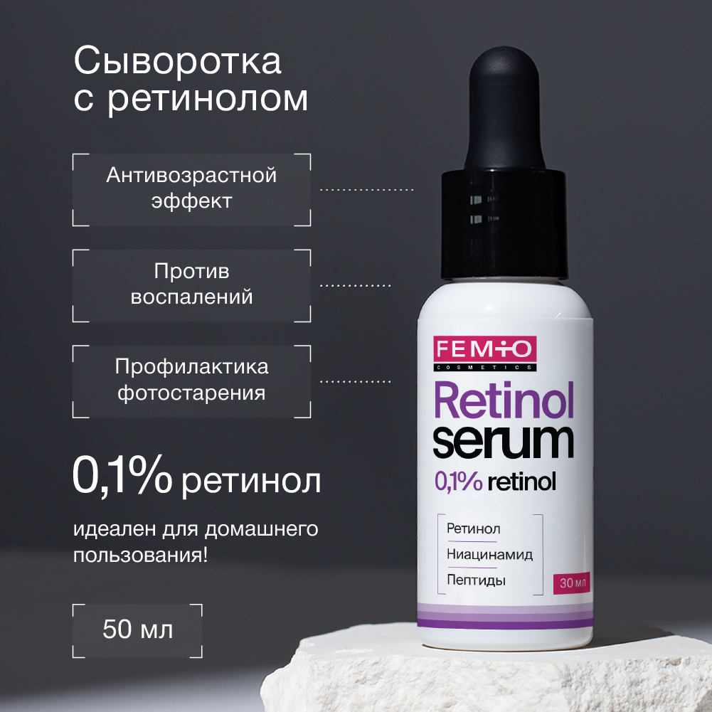 Сыворотка для лица femio retinol serum Антивозрастная омолаживающая сыворотка для лица с ретинолом retinol 2 5% serum сыворотка 30мл