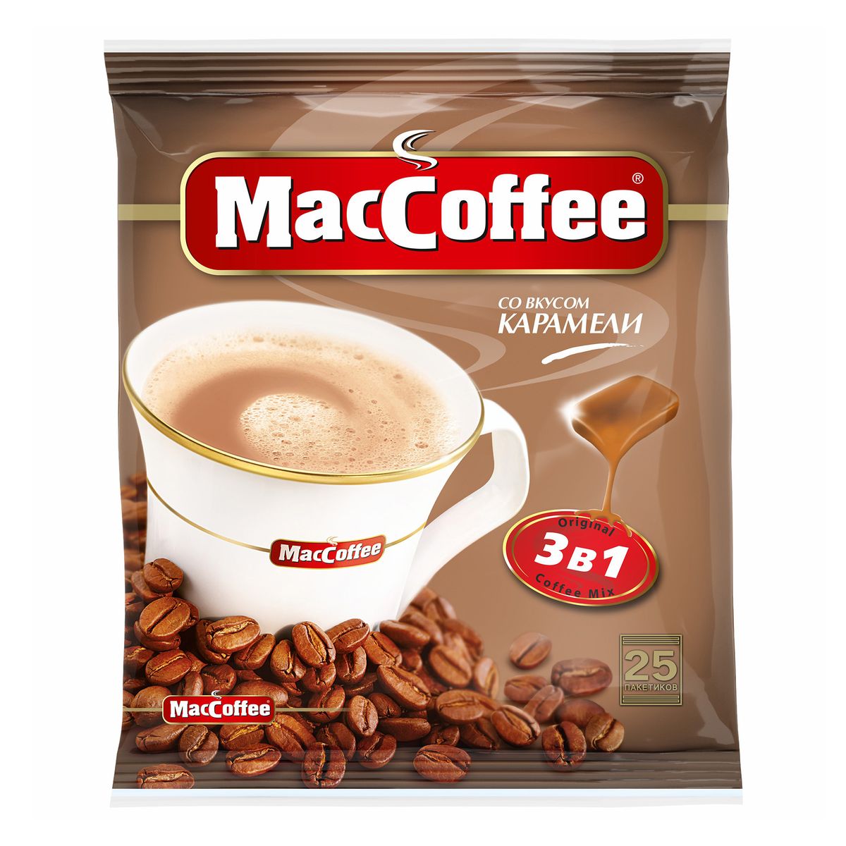 Кофейный напиток MacCoffee 3 в 1 со вкусом карамели растворимый 18 г х 25 шт