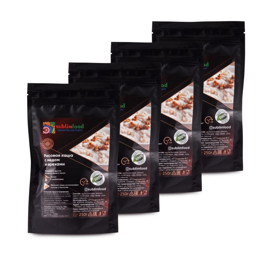 

Каша рисовая Sublimfood с медом и орехами сублимированная, 4 шт х 50 г