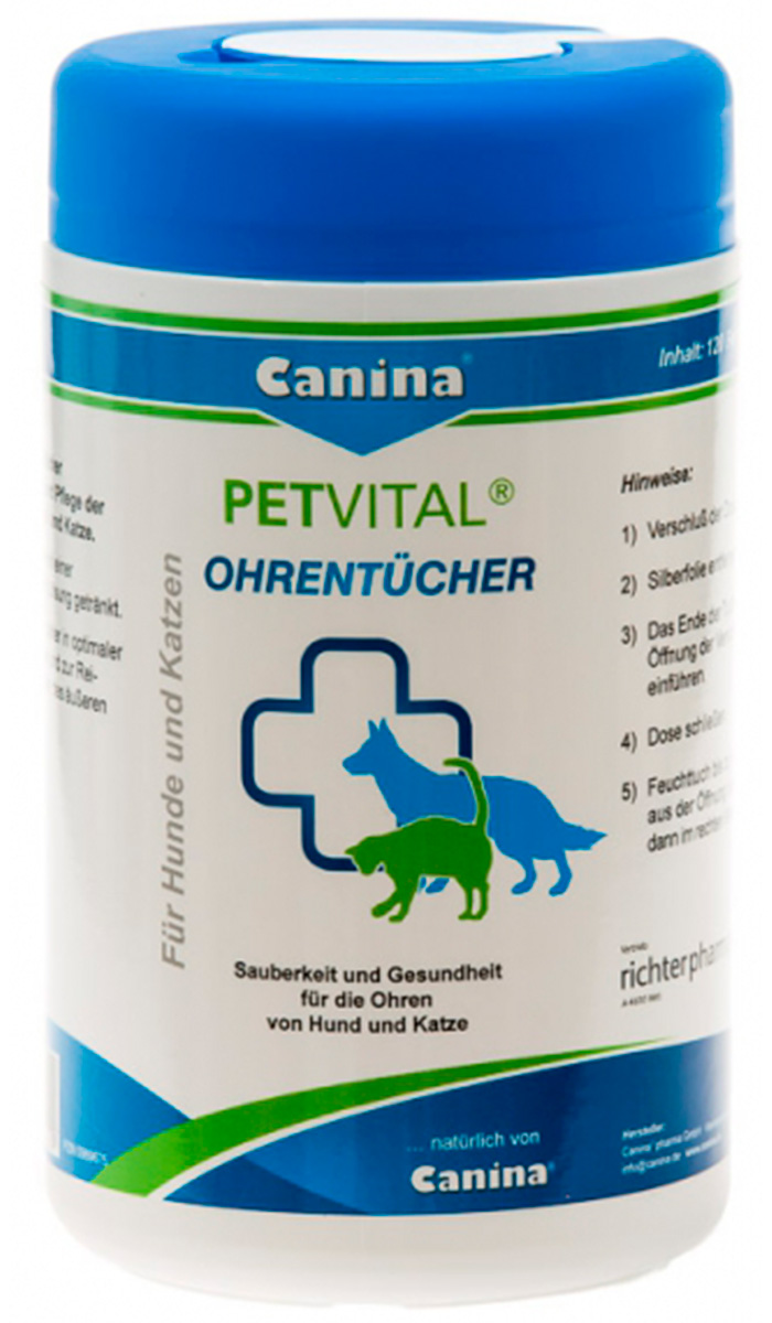 фото Салфетки влажные canina petvital ohrentucher, для ухода за ушами собак и кошек 120 шт