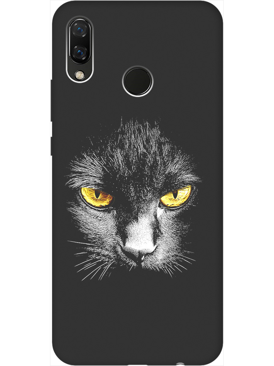 

Силиконовый чехол на Huawei Nova 3 с принтом "Котик с янтарными глазами" матовый черный, Черный;белый;золотистый, 718981112