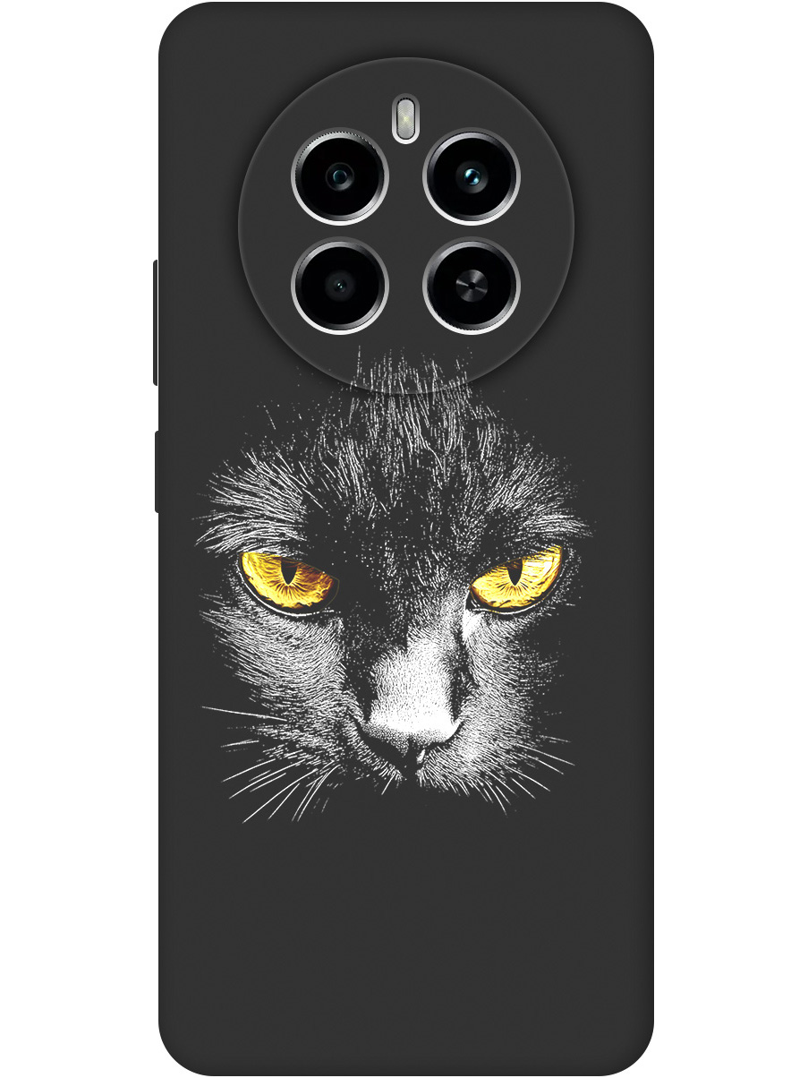 

Силиконовый чехол на Realme 12 4g с принтом "Котик с янтарными глазами" матовый черный, Черный;белый;золотистый, 783982012