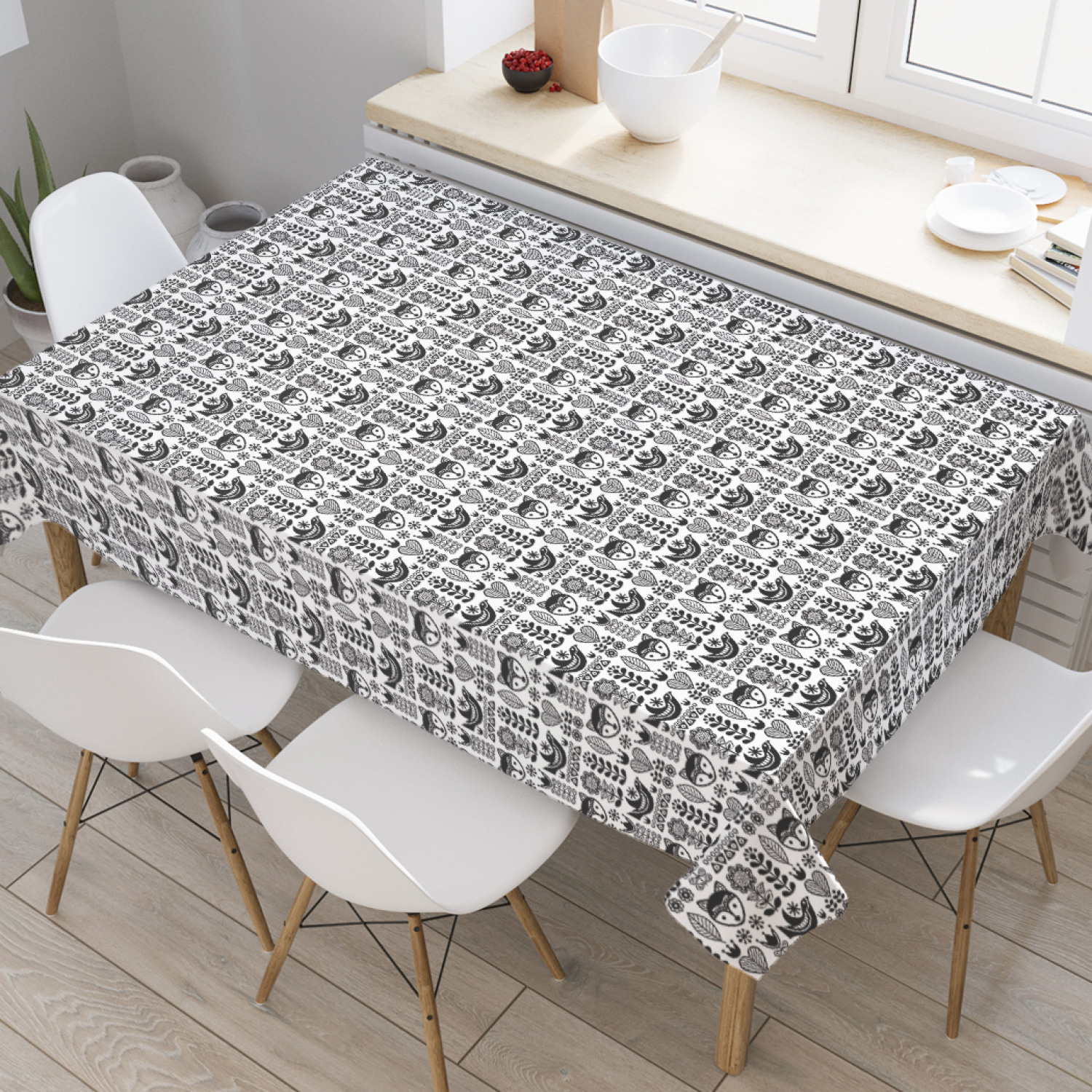 

Скатерть прямоугольная JoyArty "Скандинавские узоры" из оксфорда, 180x145см, Белый, Скандинавские узоры