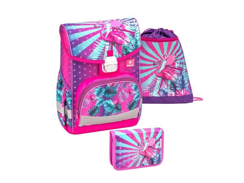 фото Набор belmil ранец click tropical flamingo set, пенал c 2 планками, сумка для обуви