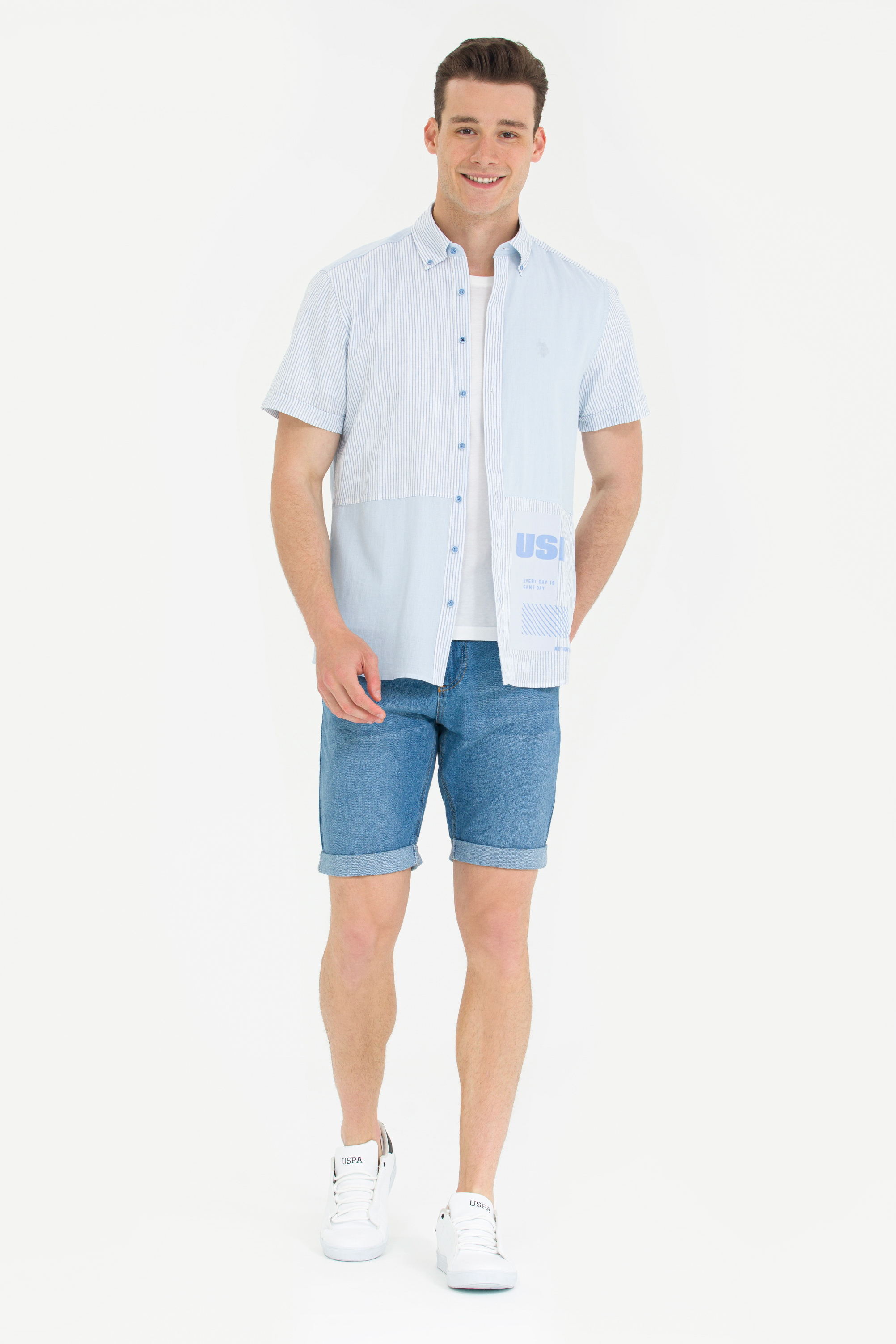 Джинсовые шорты мужские US POLO Assn G081SZ0DB0ENRIC-A-I голубые 30 4950₽