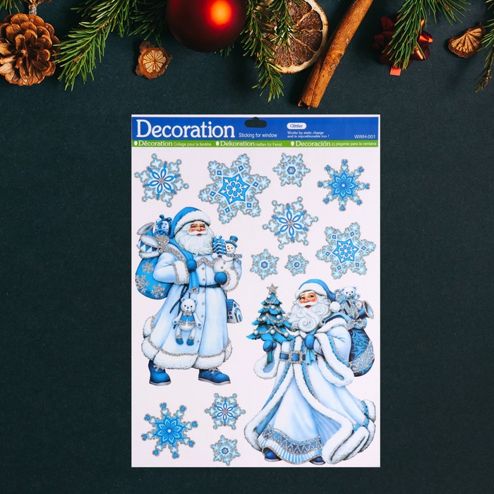 

Наклейки на окна Новогодние Дед Мороз, снежинки, 41 х 29 см