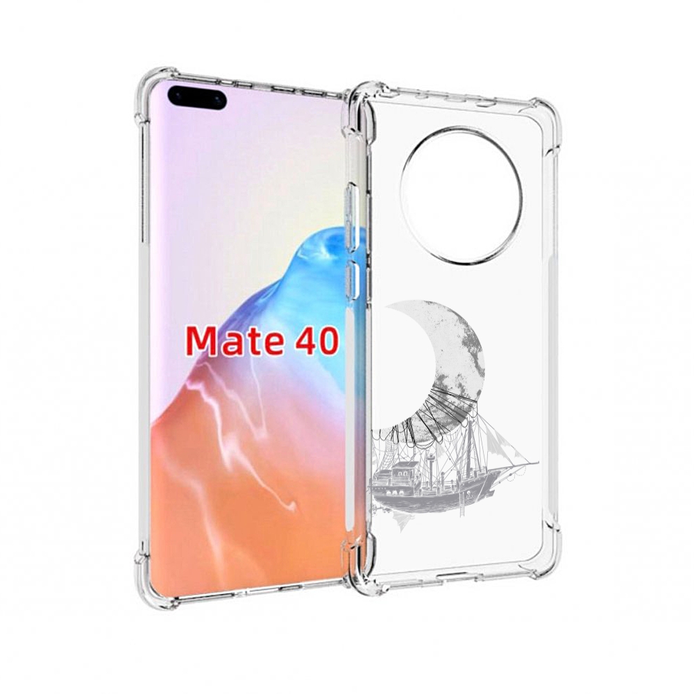 

Чехол MyPads Tocco для Huawei Mate 40 черно белый корабль полумесяц, Прозрачный, Tocco