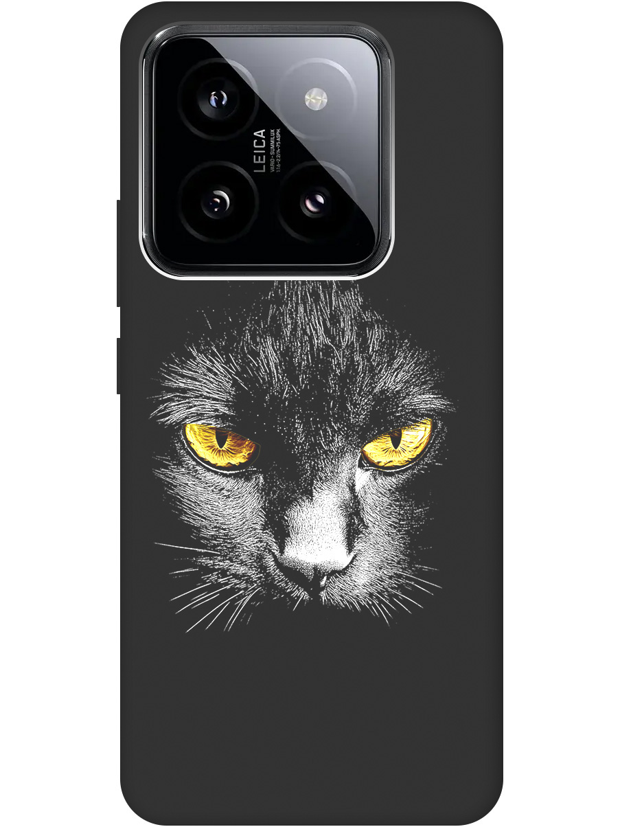 

Силиконовый чехол на Xiaomi 14 Pro с принтом "Котик с янтарными глазами" матовый черный, Черный;белый;золотистый, 777771012