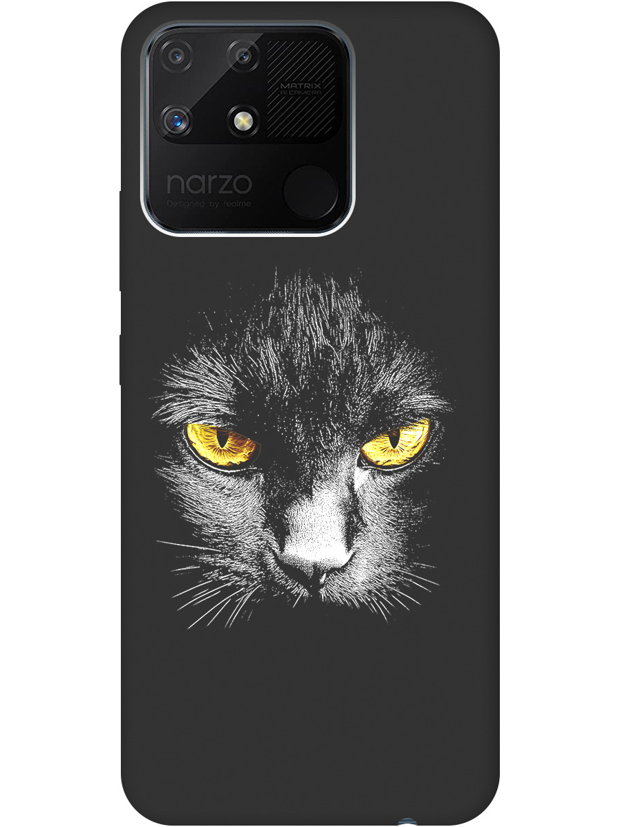

Силиконовый чехол на Realme narzo 50A с принтом "Котик с янтарными глазами" матовый черный, Черный;белый;золотистый, 740189912