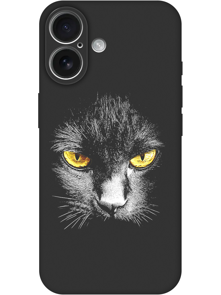 

Силиконовый чехол на Apple iPhone 16 с принтом "Котик с янтарными глазами" матовый черный, Черный;белый;золотистый, 785196512