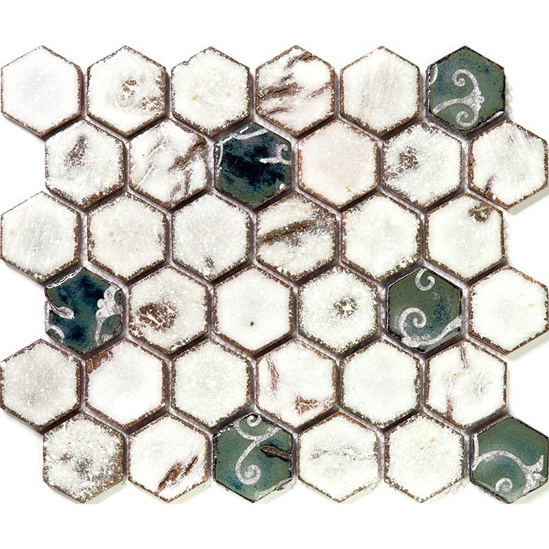 фото Мозаичная плитка gaudi hexa зеленый белый hexa-2-2