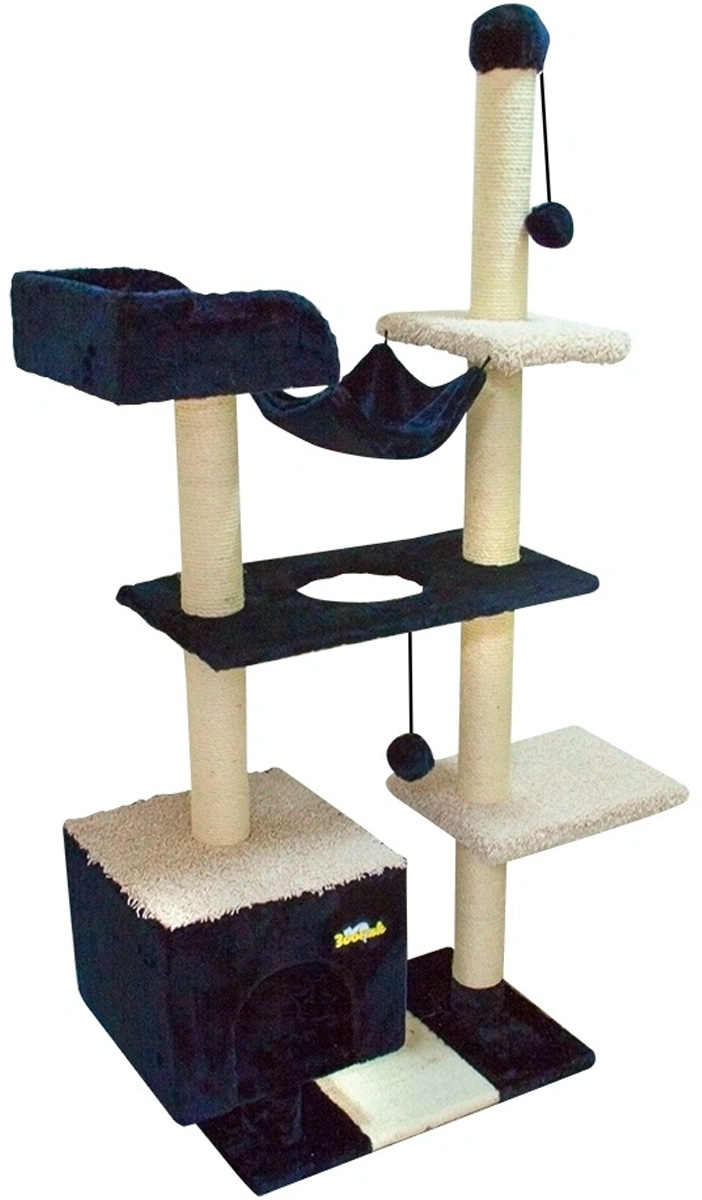 фото Комплекс для кошек зооник, с домом, гамаком и лежанкой ковролин бежевый 101 х 43 х 170 см