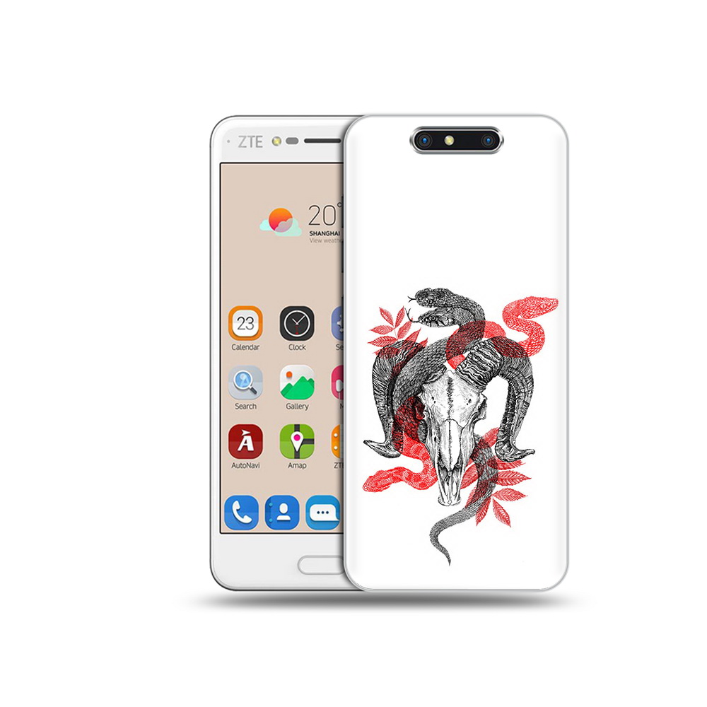 

Чехол MyPads Tocco для ZTE Blade V8 змея в черепе рисунок (PT100217.451.365), Прозрачный, Tocco