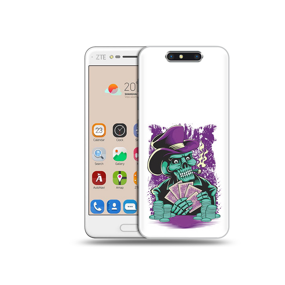 

Чехол MyPads Tocco для ZTE Blade V8 зеленый череп с картами (PT100217.451.361), Прозрачный, Tocco