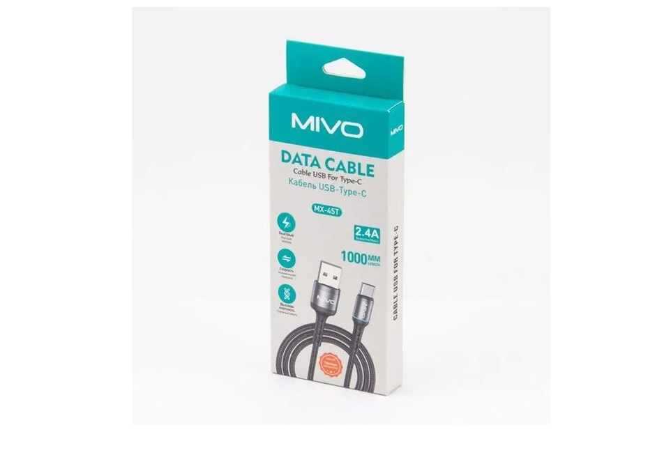 Кабель MIVO MX-45T USB-Type-C, 1 м, 5 В/ 2.4 А