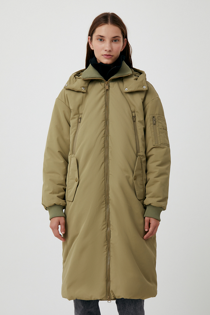 фото Утепленное пальто женское finn flare fab11008 хаки 2xl