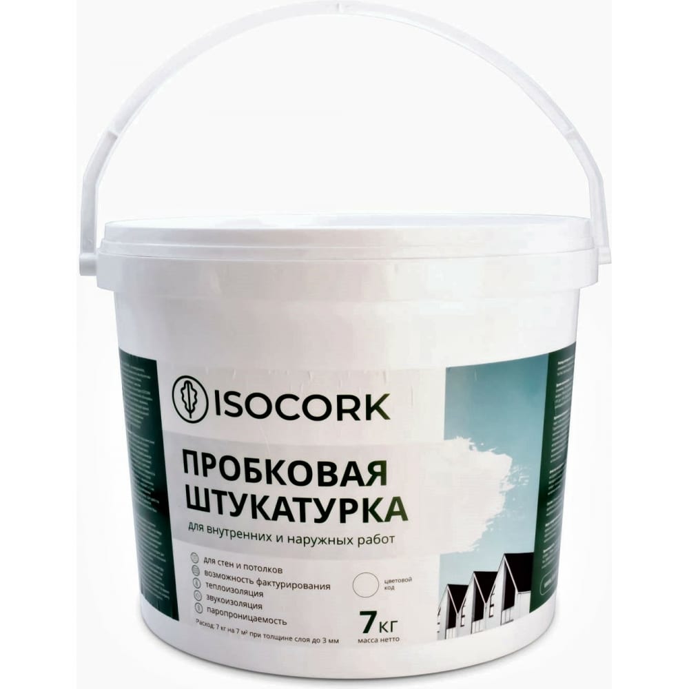 

Isocork Пробковая штукатурка 7кг. цвет натуральный ПШ14С-7, Белый