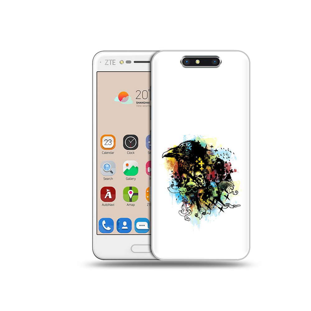 

Чехол MyPads Tocco для ZTE Blade V8 ворон и черепа (PT100217.451.273), Прозрачный, Tocco