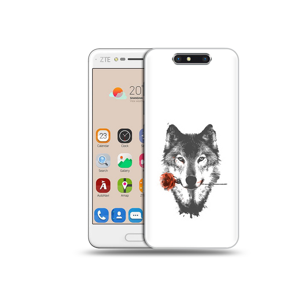 

Чехол MyPads Tocco для ZTE Blade V8 волк с розой (PT100217.451.270), Прозрачный, Tocco