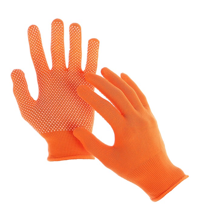 фото Перчатки, х/б с нейлоновой нитью, с пвх точками, размер 8, оранжевые, «точка», greengo