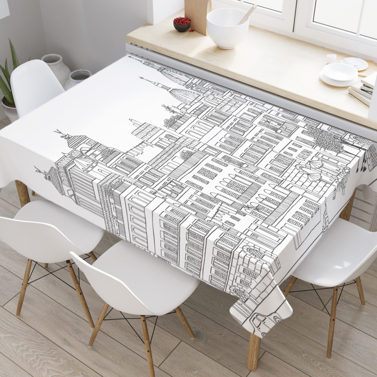 фото Скатерть прямоугольная на кухонный стол joyarty "городской пейзаж" из оксфорда, 180x145 см