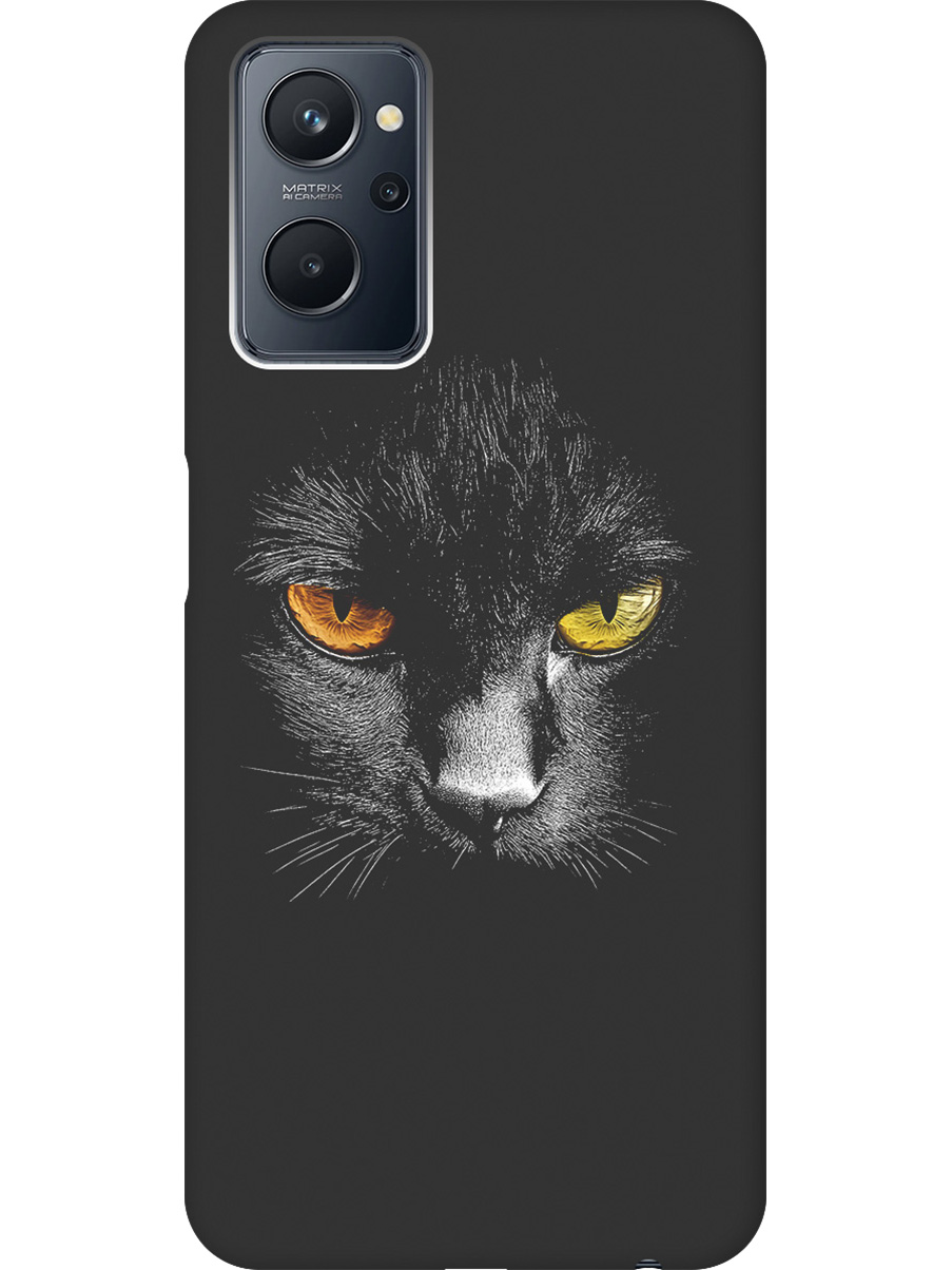 

Силиконовый чехол на Realme 9i с принтом "Котик с янтарными глазами" матовый черный, Черный;белый;золотистый, 740189412
