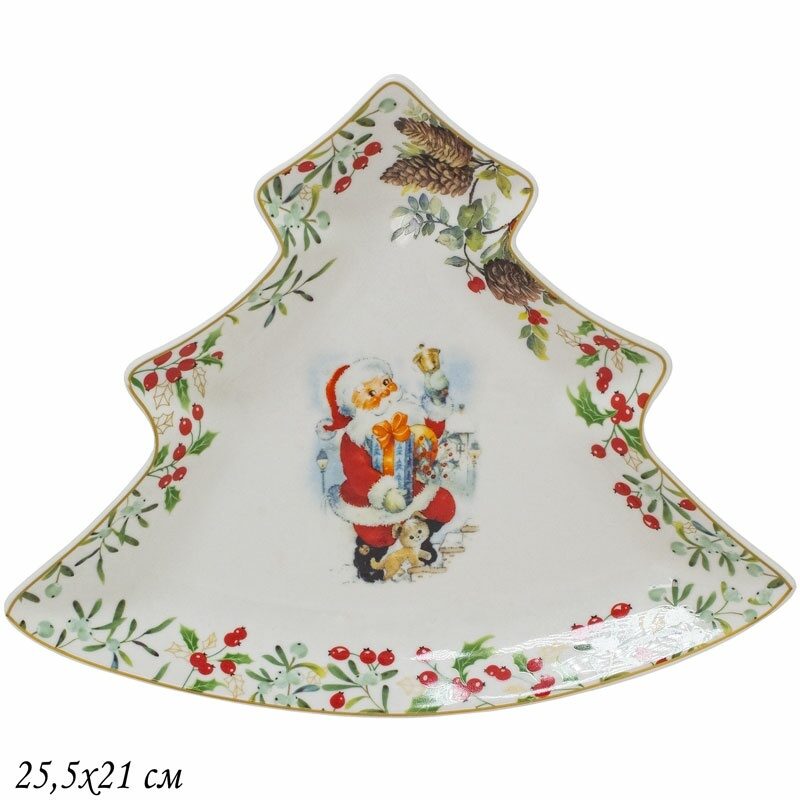 

Блюдо сервировочное фарфор Lenardi Новогодний 25,5х21см 205-321, Белый