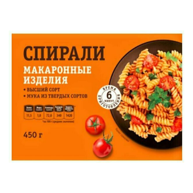 

Макаронные Изделия Любимые Традиции Спирали 450 Г