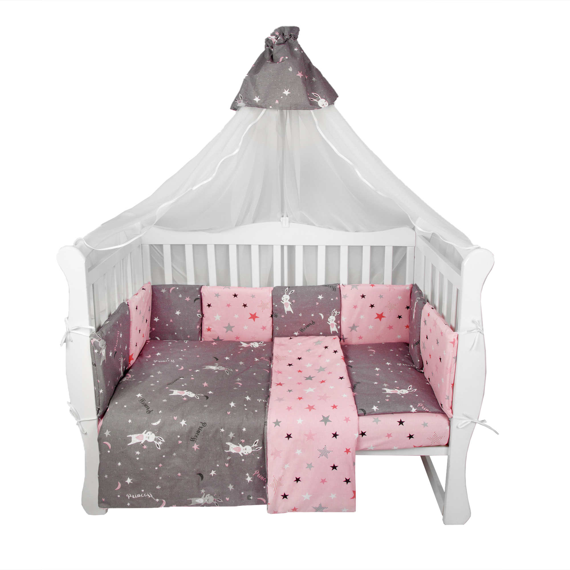фото Комплект в кроватку amarobaby 18 предметов premium princess серый/розовый