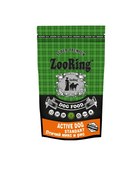 Сухой корм для собак ZooRing Active Dog Standart Птичий микс и рис, 2 кг