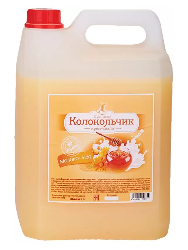 Жидкое крем-мыло Душистый Колокольчик Молоко и мед 5 л