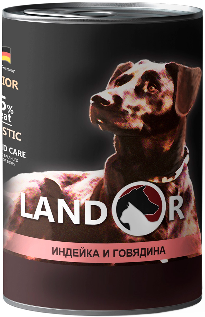 фото Влажный корм для щенков landor puppy, индейка, говядина, 6шт, 400г