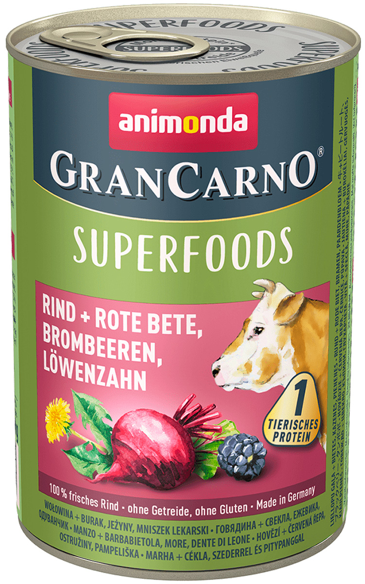 фото Влажный корм для собак animonda superfoods, говядина, свекла и одуванчик, 6шт, 400г