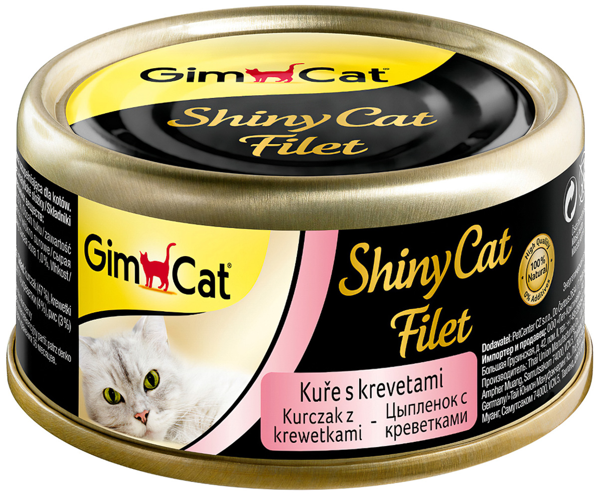 фото Влажный корм для кошек gimcat shinycat filet , курица, креветки, 24шт, 70г