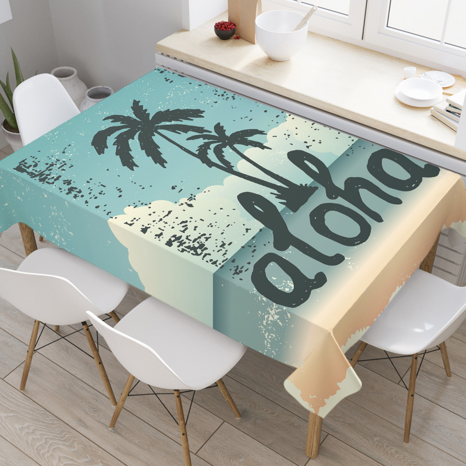 

Скатерть прямоугольная JoyArty "Алоха на побережье" из оксфорда, 180x145см, Голубой, Алоха на побережье