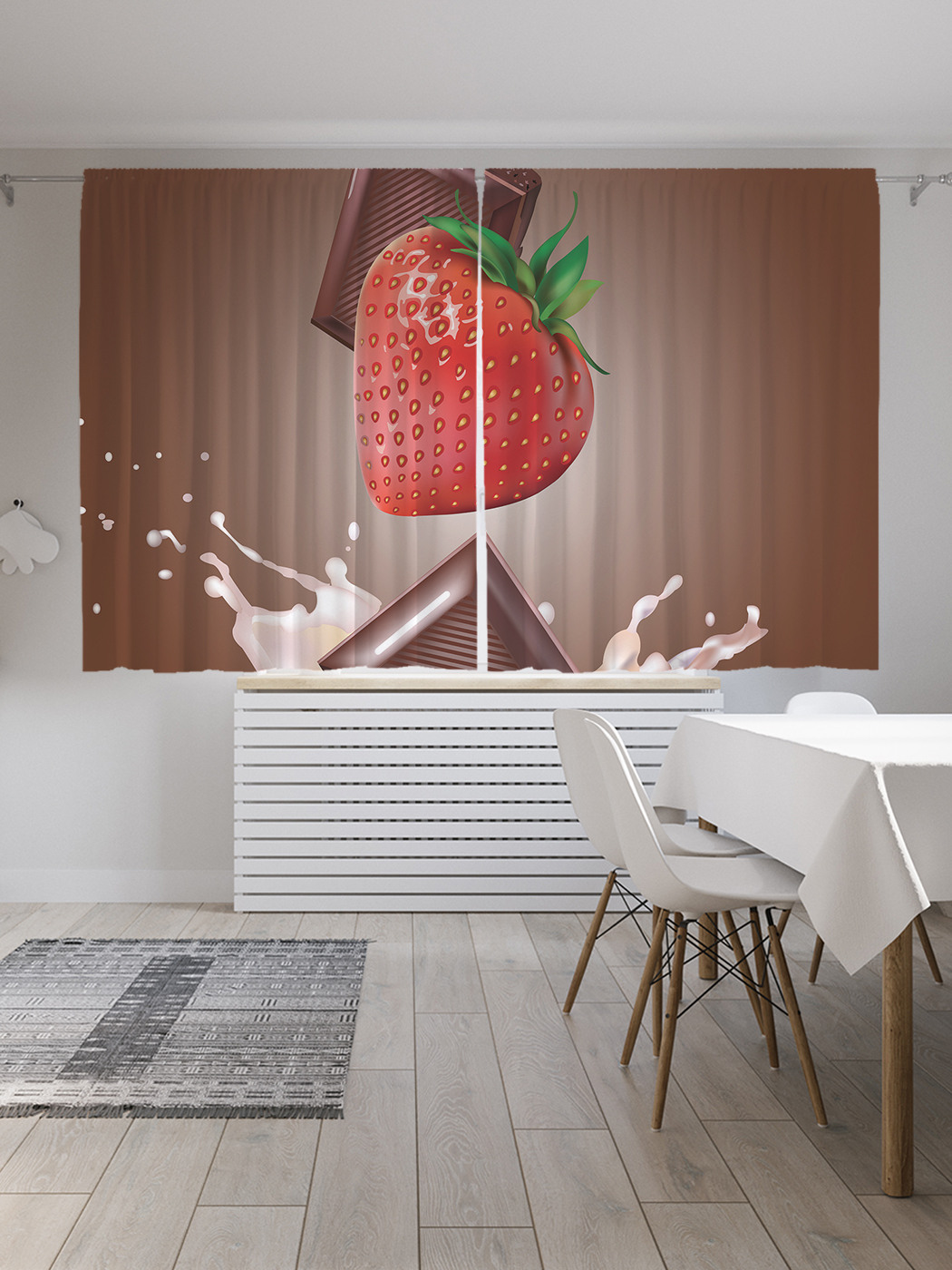 

Шторы JoyArty с фотопечатью "Шоколад с клубникой" из сатена, 290х180 см, Шоколад с клубникой