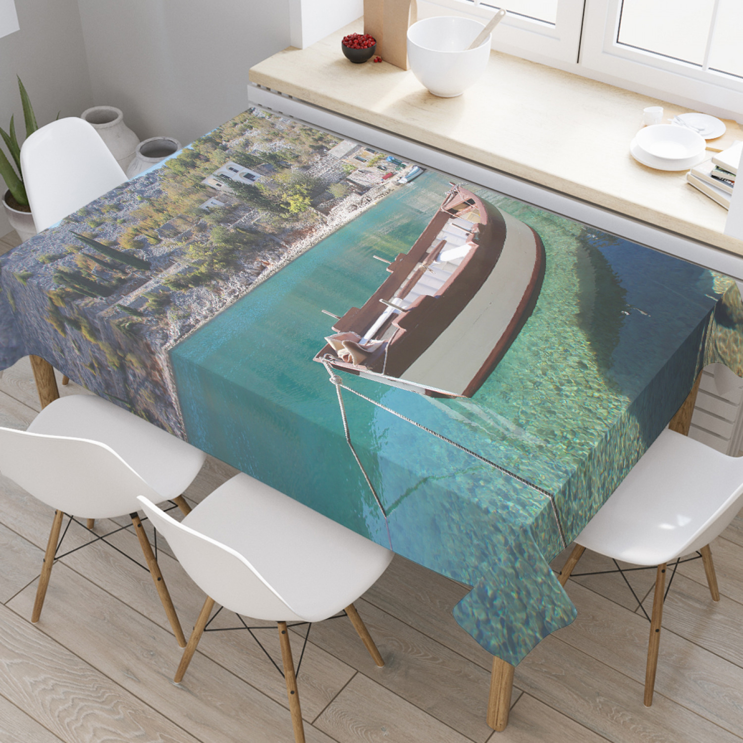 фото Скатерть прямоугольная на кухонный стол joyarty "рыбацкая лодка" из оксфорда, 180x145 см