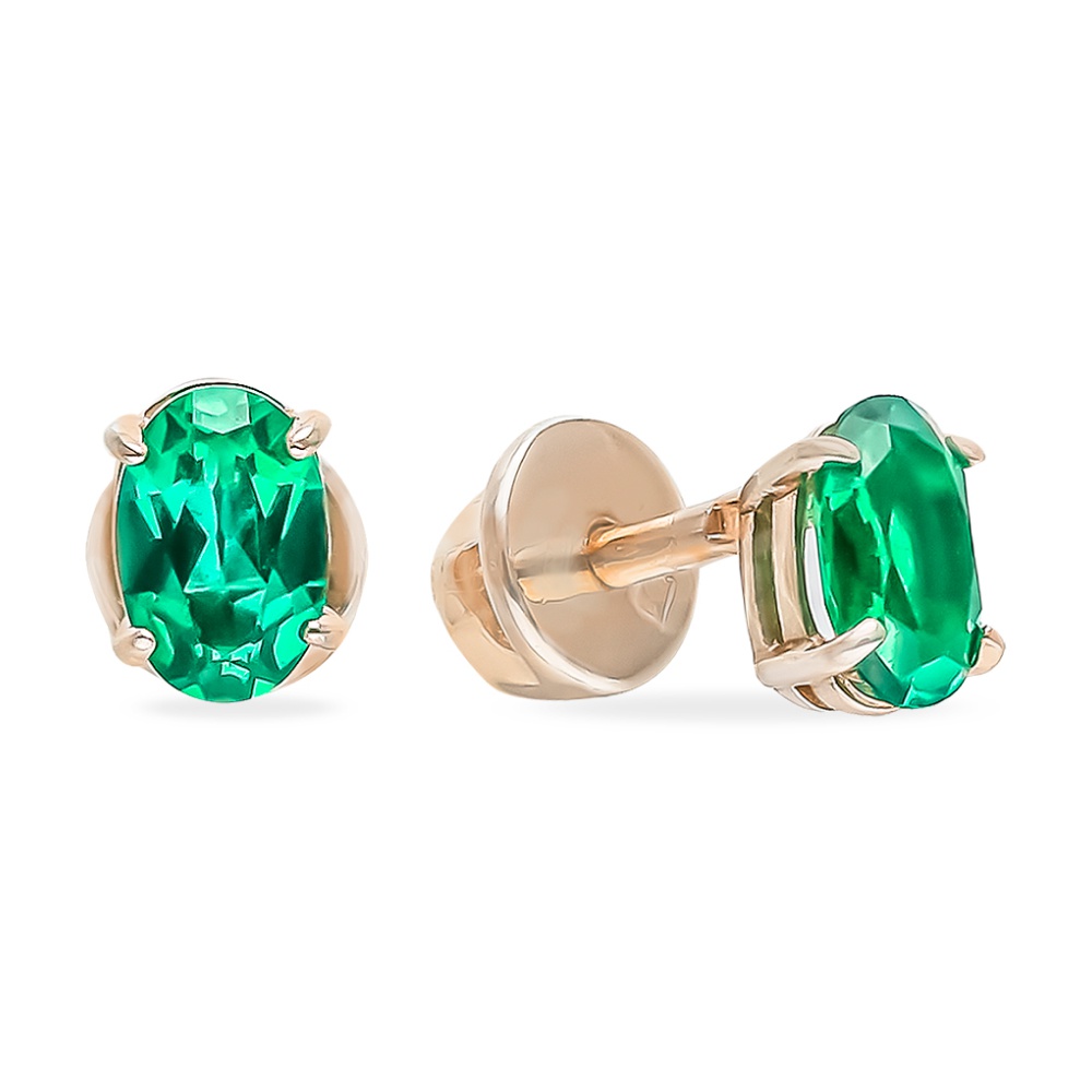 

Серьги пусеты из красного золота 585Gold 102007060, изумруд искусственный, 102007060