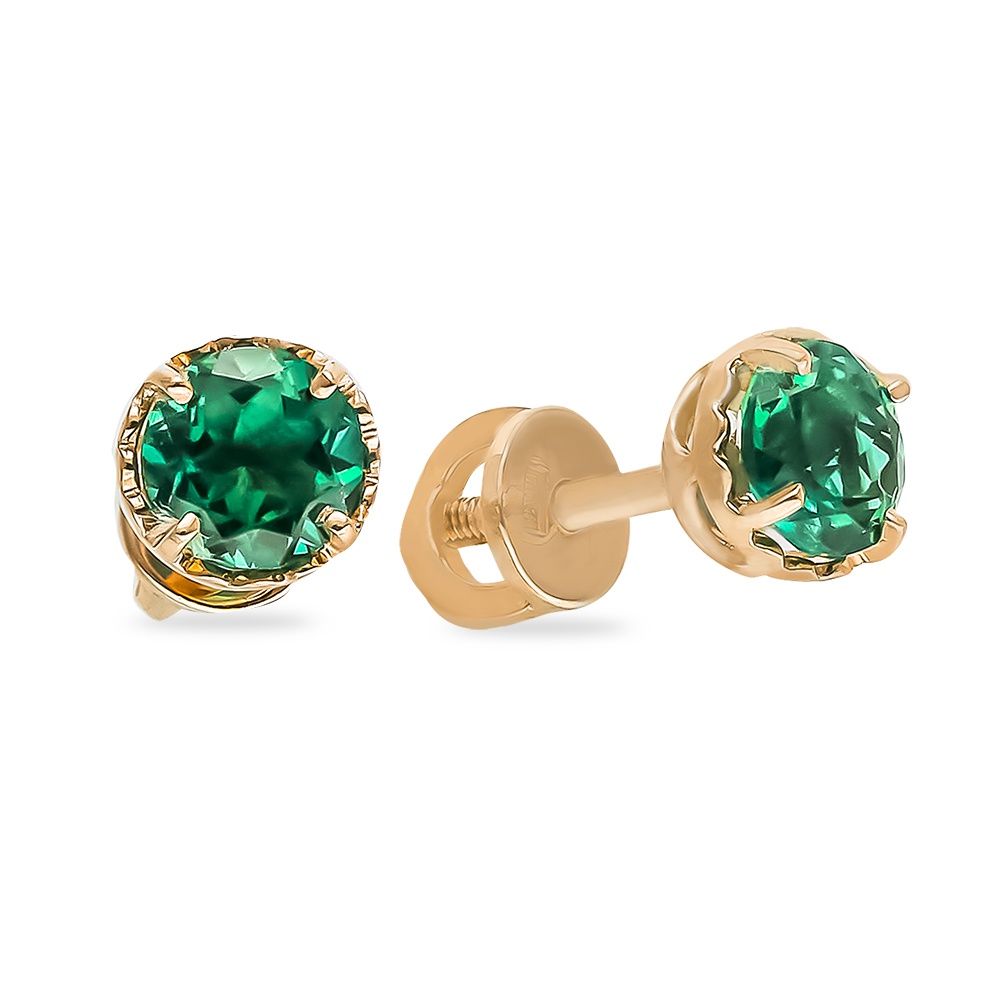 

Серьги пусеты из красного золота 585Gold 102007177, изумруд искусственный, 102007177
