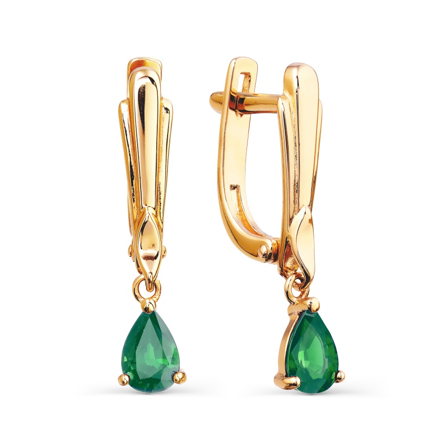 

Серьги подвески из красного золота 585Gold 199000257, изумруд искусственный, 199000257