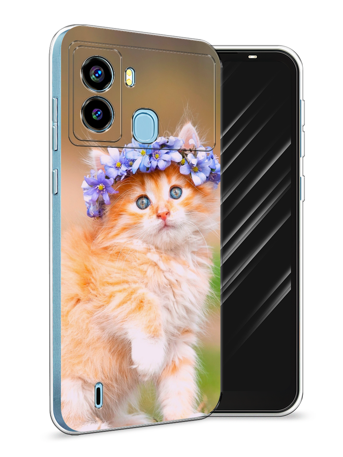 

Чехол Awog на Tecno Pop 6 "Рыжий кот в венке", Разноцветный, 302050-1