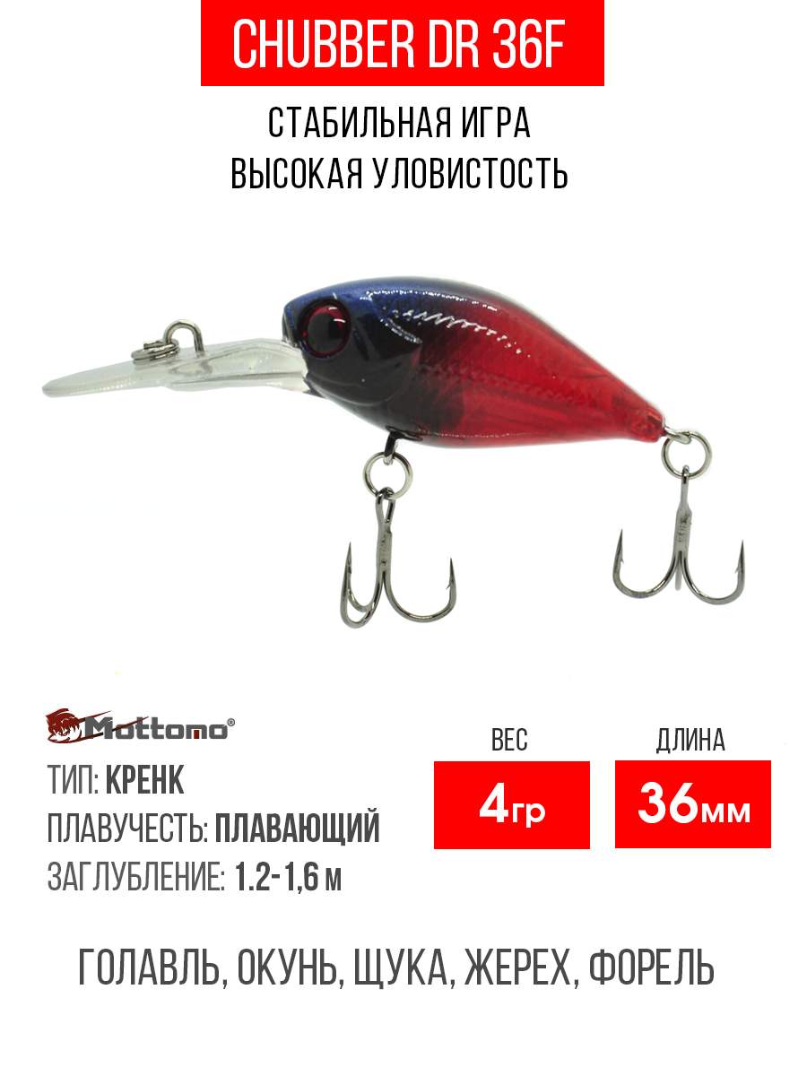 

Воблер Mottomo Chubber DR 36F 4g Clear Bug, Разноцветный, Chubber DR
